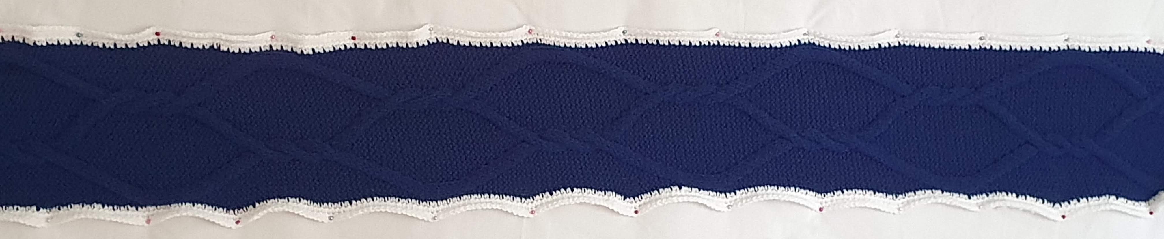 Navy three strand plait but thin strands with large gaps between, and strands twisted three times instead of simple crosses